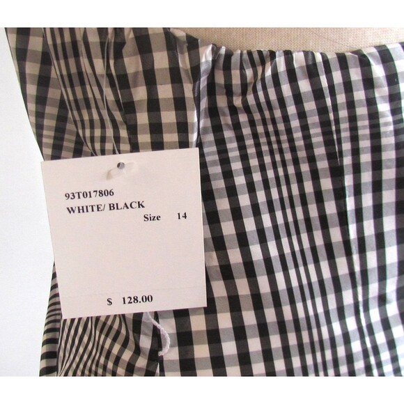 DESIGNER LAFAYETTE BLACK/WHITE GINGHAM 100% SILK WRAP HALTER BLOUSE SIZE 14.R - Picture 5 of 14